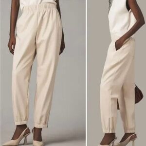Anthropology Women's Cream pleather Elastic Waist Pants